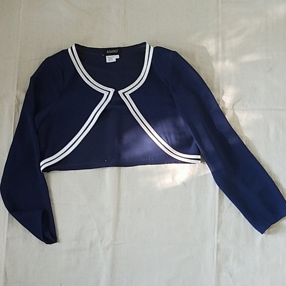 Blue Chiffon Gala dress with White trim - Picture 6 of 7